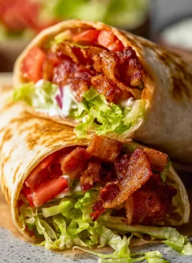 Healthy BLT wraps with secret sauce garnished with fresh ingredients