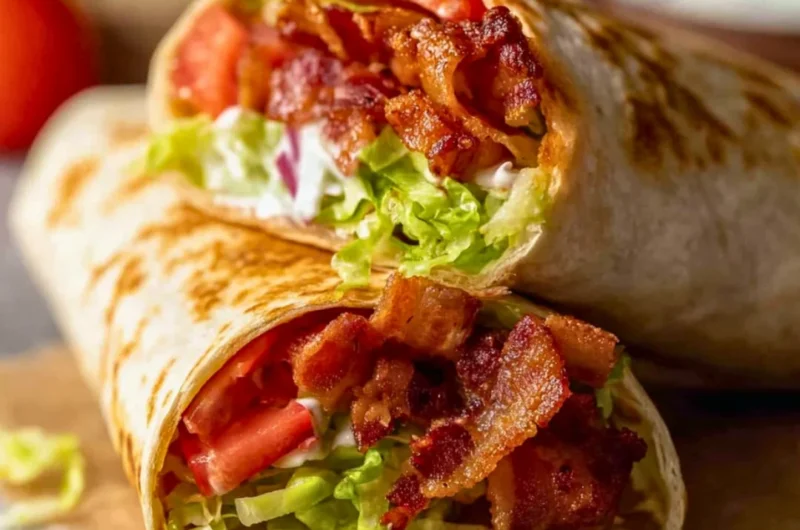 Healthy BLT wraps with secret sauce garnished with fresh ingredients