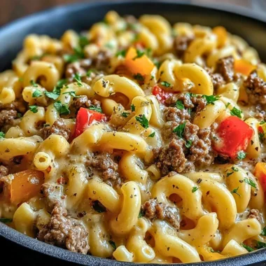 High-Protein Creamy Philly Cheesesteak Mac & Cheese dish served in a bowl