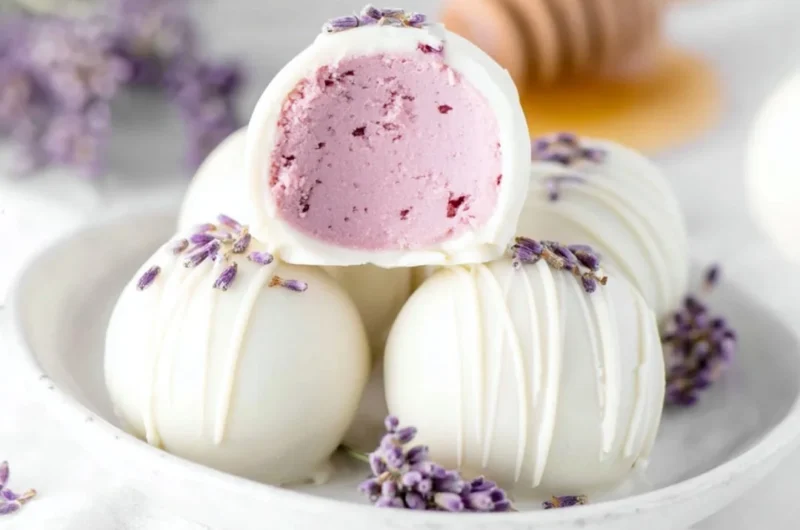 Honey Lavender White Chocolate Truffles with floral and creamy textures