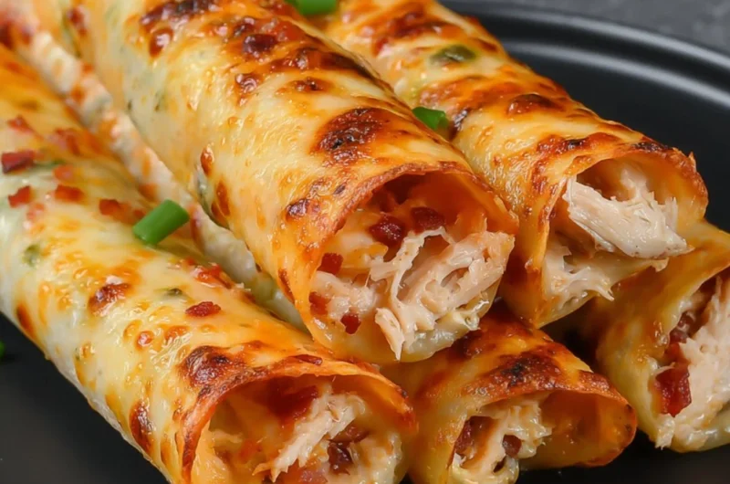 Keto Chicken Bacon Ranch Taquitos on a plate with dipping sauce