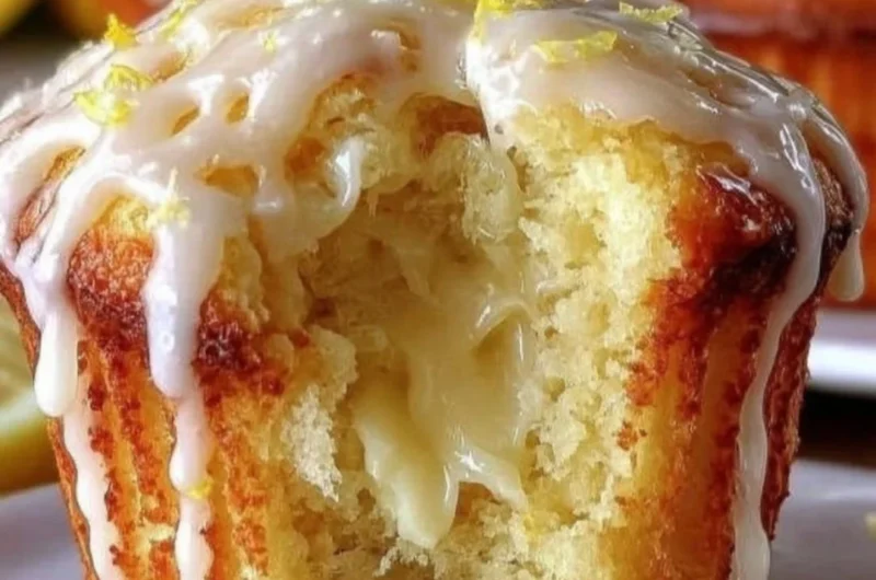 Moist and zesty Lemon Cream Cheese Muffins with cream cheese filling