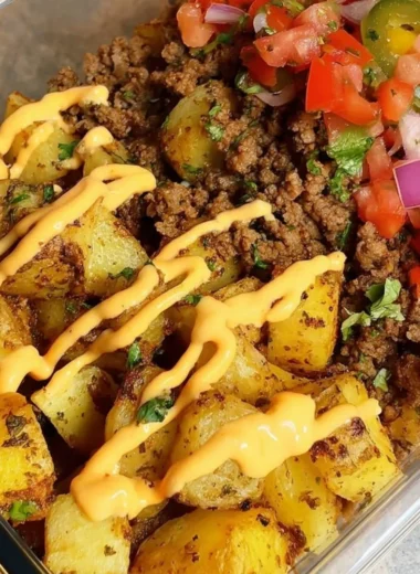 Delicious Loaded Potato Taco Bowl with toppings and fresh ingredients