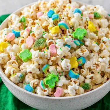 Delicious Loaded St. Patrick's Day popcorn with colorful toppings