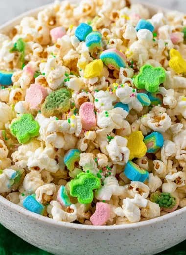 Delicious Loaded St. Patrick's Day popcorn with colorful toppings