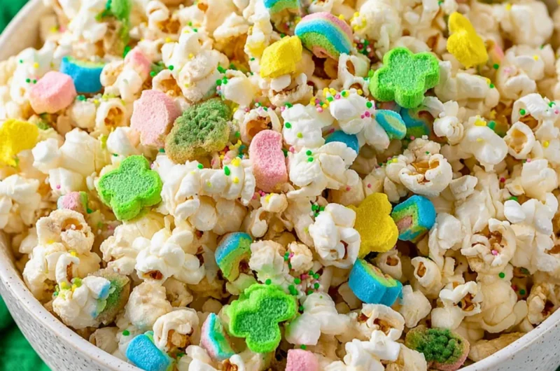Delicious Loaded St. Patrick's Day popcorn with colorful toppings