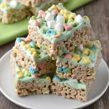 Colorful Lucky Charms Treats perfect for St. Patrick's Day celebrations.