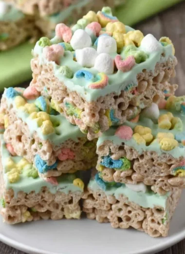 Colorful Lucky Charms Treats perfect for St. Patrick's Day celebrations.