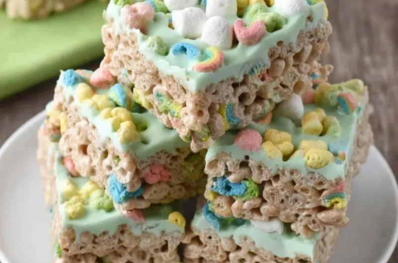 Colorful Lucky Charms Treats perfect for St. Patrick's Day celebrations.