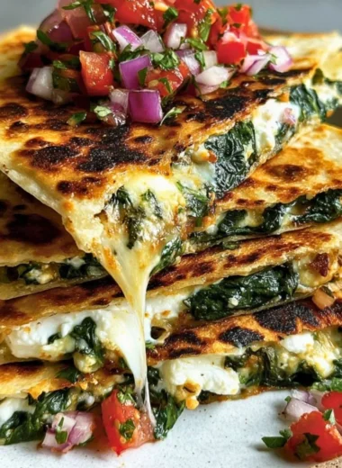 Delicious Mediterranean Quesadillas filled with vegetables and cheese on a plate.