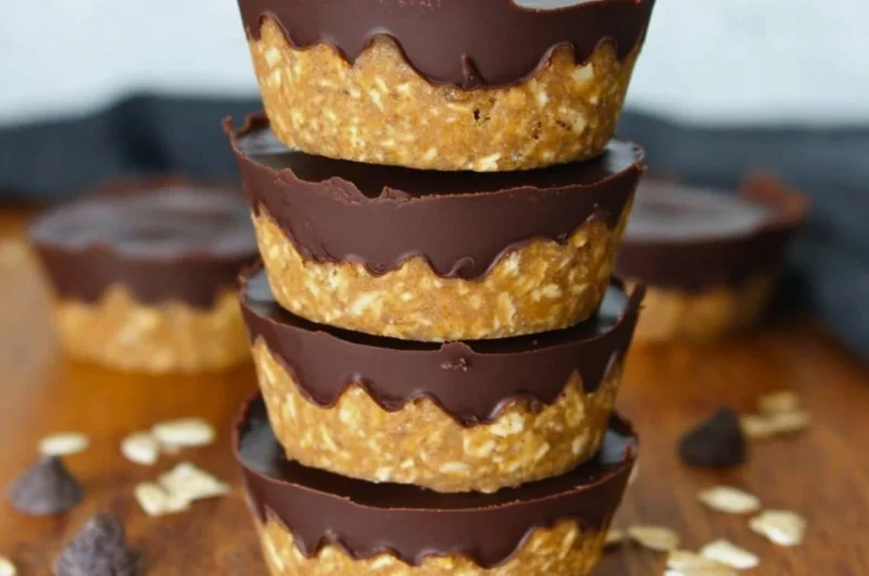 No bake peanut butter oat cups made with oats and creamy peanut butter