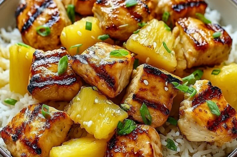 Delicious pineapple chicken served over rice with vibrant colors