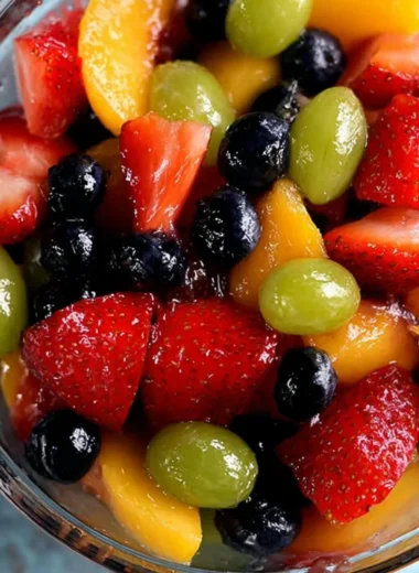 Colorful and refreshing secret ingredient fruit salad in a bowl