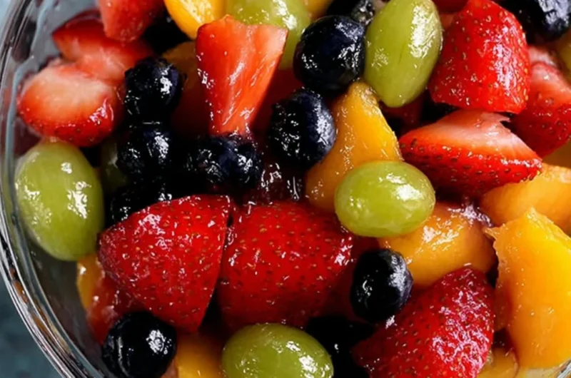 Colorful and refreshing secret ingredient fruit salad in a bowl