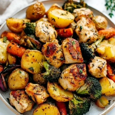 Sheet pan lemon herb chicken with colorful roasted vegetables