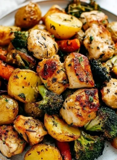 Sheet pan lemon herb chicken with colorful roasted vegetables