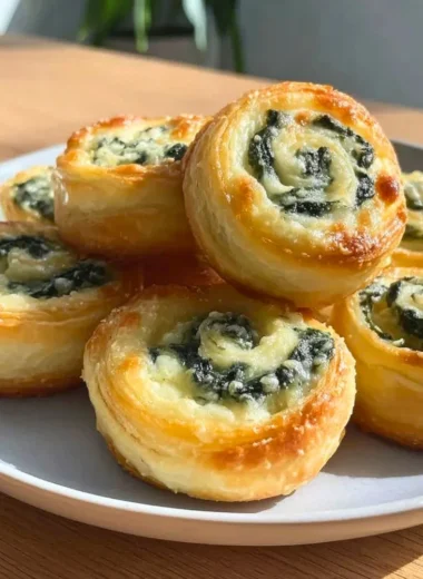 Bite-sized pinwheels filled with creamy spinach dip