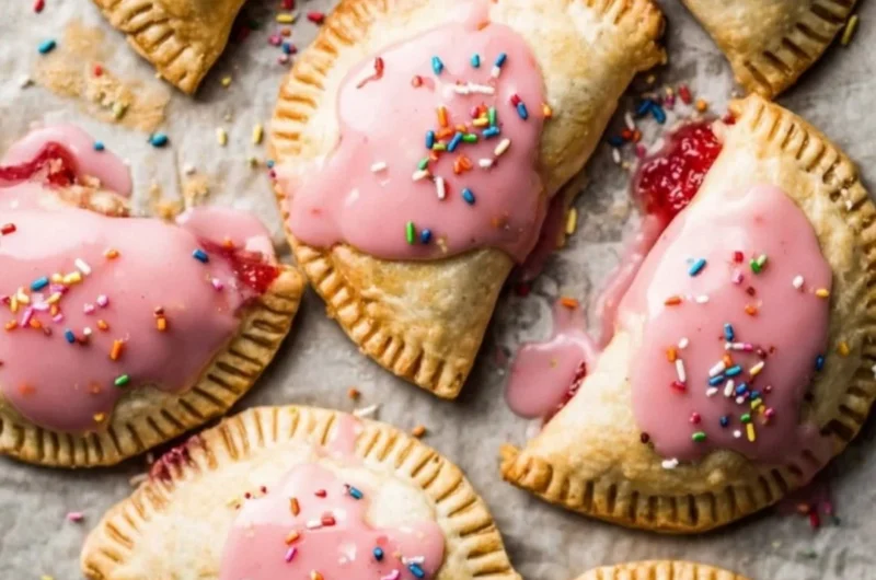 Delicious homemade Strawberry Rhubarb Pop Tarts with flaky crust and berry filling