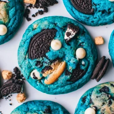 Ultimate Cookie Monster Cookies loaded with chocolate chips and vibrant colors