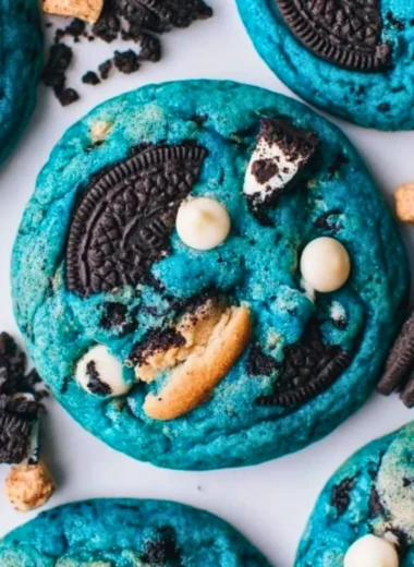Ultimate Cookie Monster Cookies loaded with chocolate chips and vibrant colors