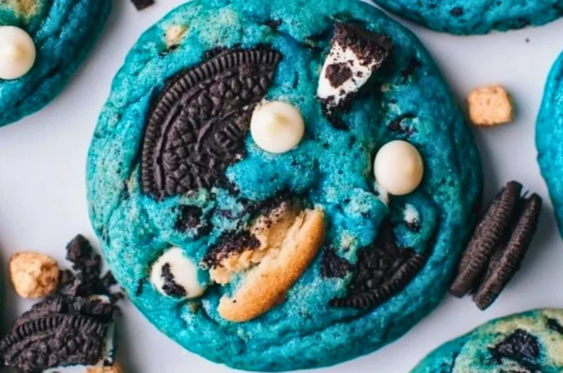 Ultimate Cookie Monster Cookies loaded with chocolate chips and vibrant colors