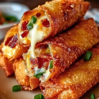 Bacon Jalapeño Popper Egg Rolls served on a plate with dipping sauce