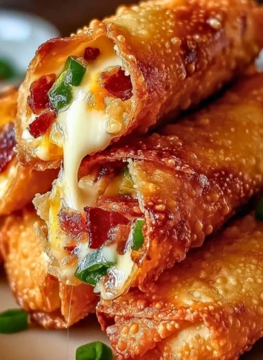 Bacon Jalapeño Popper Egg Rolls served on a plate with dipping sauce