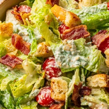 Fresh BLT Salad with crispy bacon, lettuce, and tomatoes served in a bowl