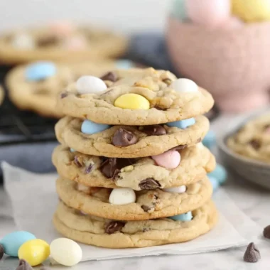 Delicious Cadbury Egg Cookies with chocolate and colorful egg pieces