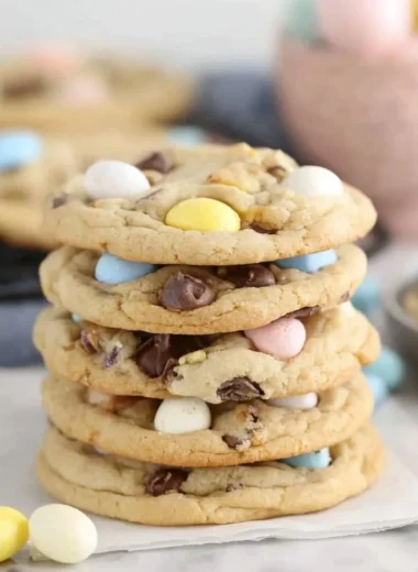 Delicious Cadbury Egg Cookies with chocolate and colorful egg pieces