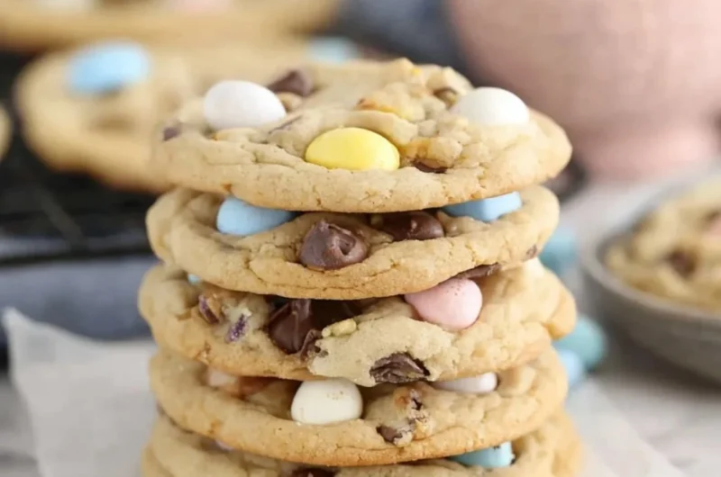 Delicious Cadbury Egg Cookies with chocolate and colorful egg pieces