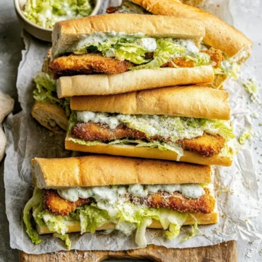 Chicken Caesar Sandwich with crispy chicken, Caesar salad, and Parmesan on soft bread
