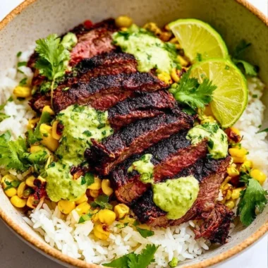 Delicious cilantro lime steak and rice bowls with vibrant fresh ingredients