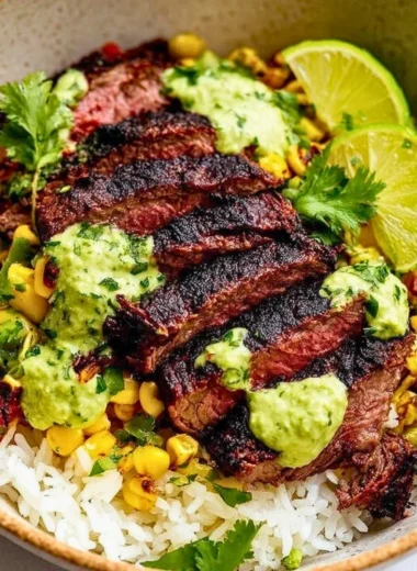 Delicious cilantro lime steak and rice bowls with vibrant fresh ingredients
