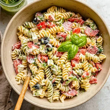 Creamy Italian pasta salad with fresh vegetables and dressing