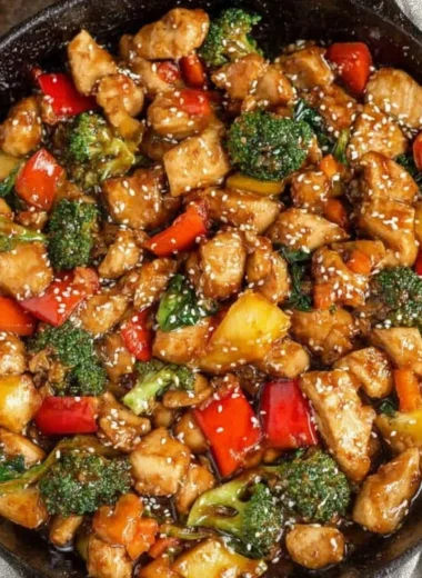 Easy chicken stir fry with colorful vegetables in a skillet