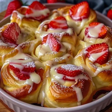 Delicious Easy Strawberry Cheesecake Sweet Rolls ready to be enjoyed