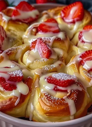 Delicious Easy Strawberry Cheesecake Sweet Rolls ready to be enjoyed