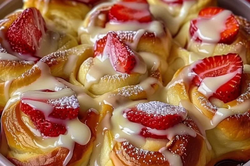 Delicious Easy Strawberry Cheesecake Sweet Rolls ready to be enjoyed
