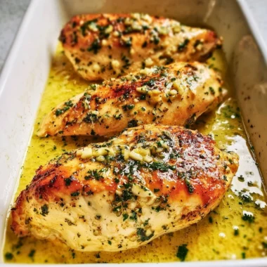 Garlic Butter Baked Chicken Breast dish served with herbs and spices