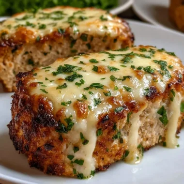 Garlic Parmesan Chicken Meatloaf served on a plate
