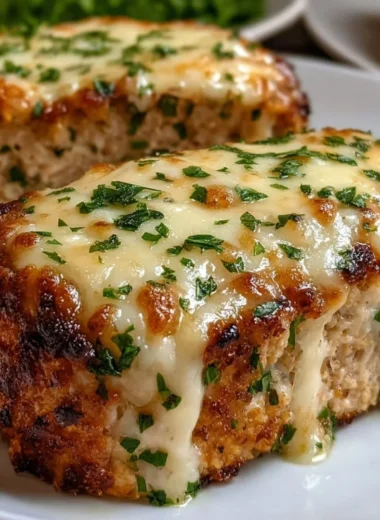 Garlic Parmesan Chicken Meatloaf served on a plate