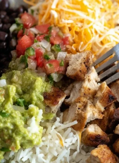 Grilled Chicken Burrito Bowl with Rice and Beans for a healthy meal