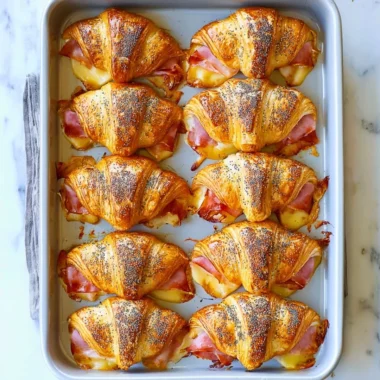 Ham and cheese mini croissant sandwiches on a platter