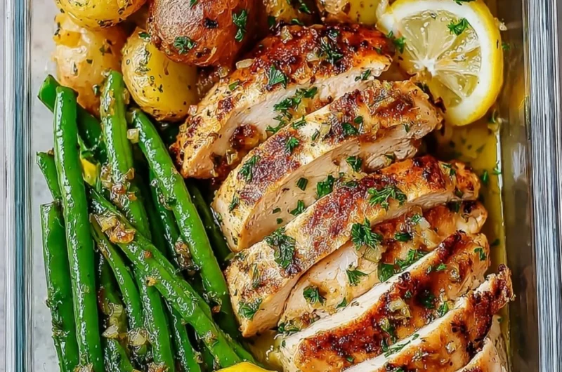 Healthy Lemon Garlic Chicken Meal Prep Bowls with colorful vegetables