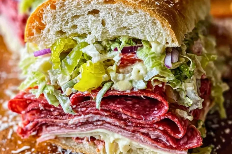Italian Grinder Salad Sandwich with fresh vegetables and Italian dressing