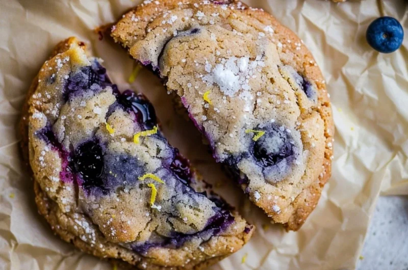Freshly baked lemon blueberry cookies on a plate