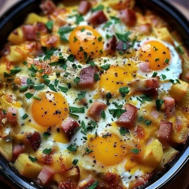 Mountain Man Crock Pot Breakfast recipe in a slow cooker with ingredients.