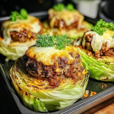 Oven-baked cabbage burgers served on a plate with fresh vegetables