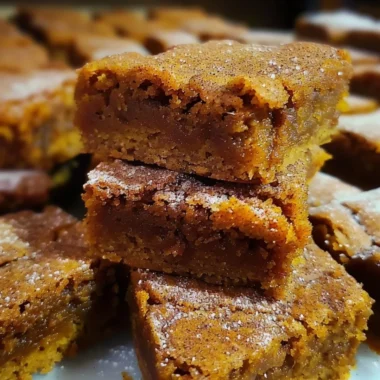 Delicious Pumpkin Snickerdoodle Blondies on a plate ready to enjoy